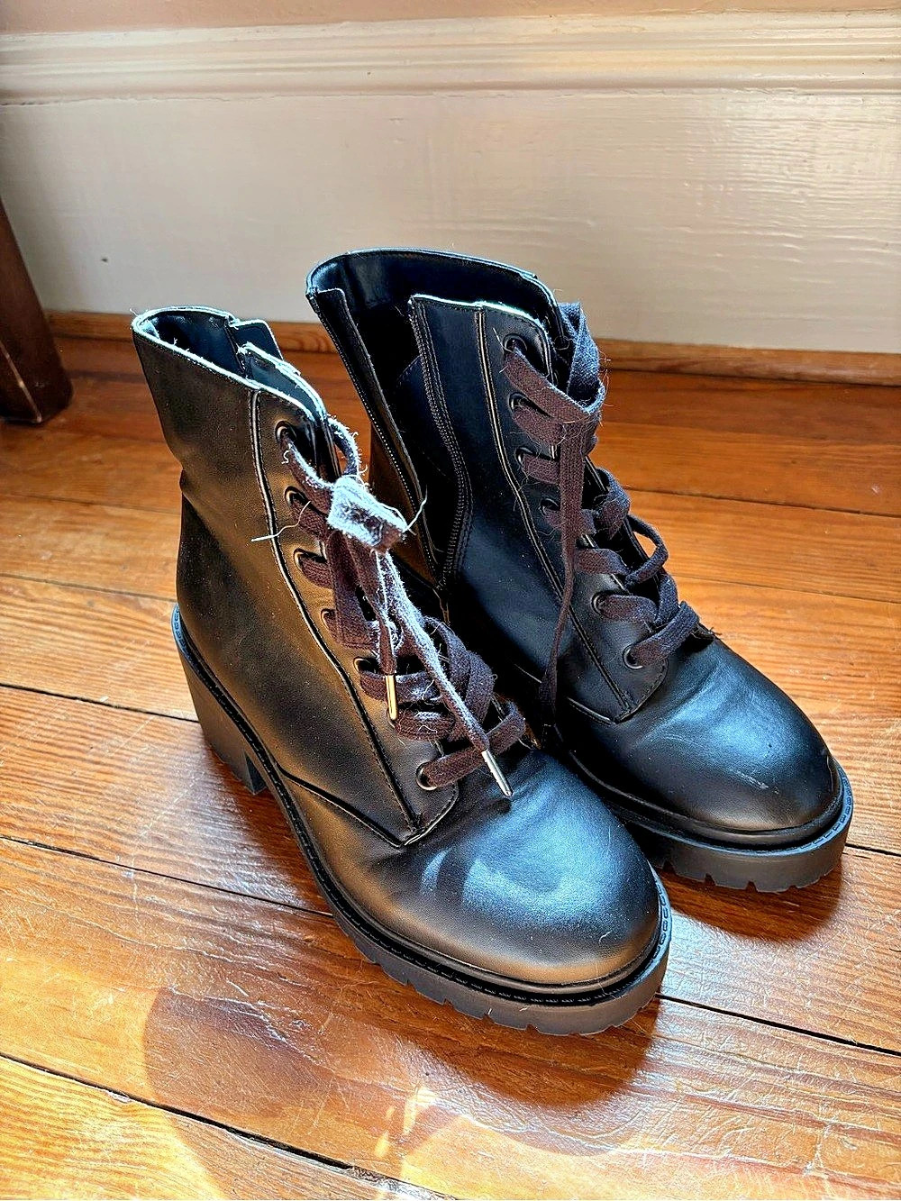 Black Combat Heeled Boots Like New
